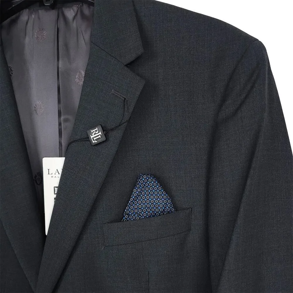 Lauren Ralph Lauren Mens Classic Fit Suit Jacket 46L Charcoal Solid Stretch Wool